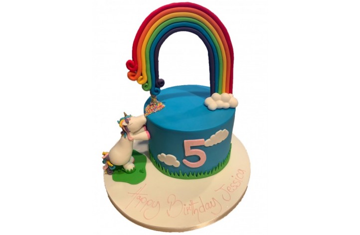 Rainbow, Clouds & Unicorn Cake